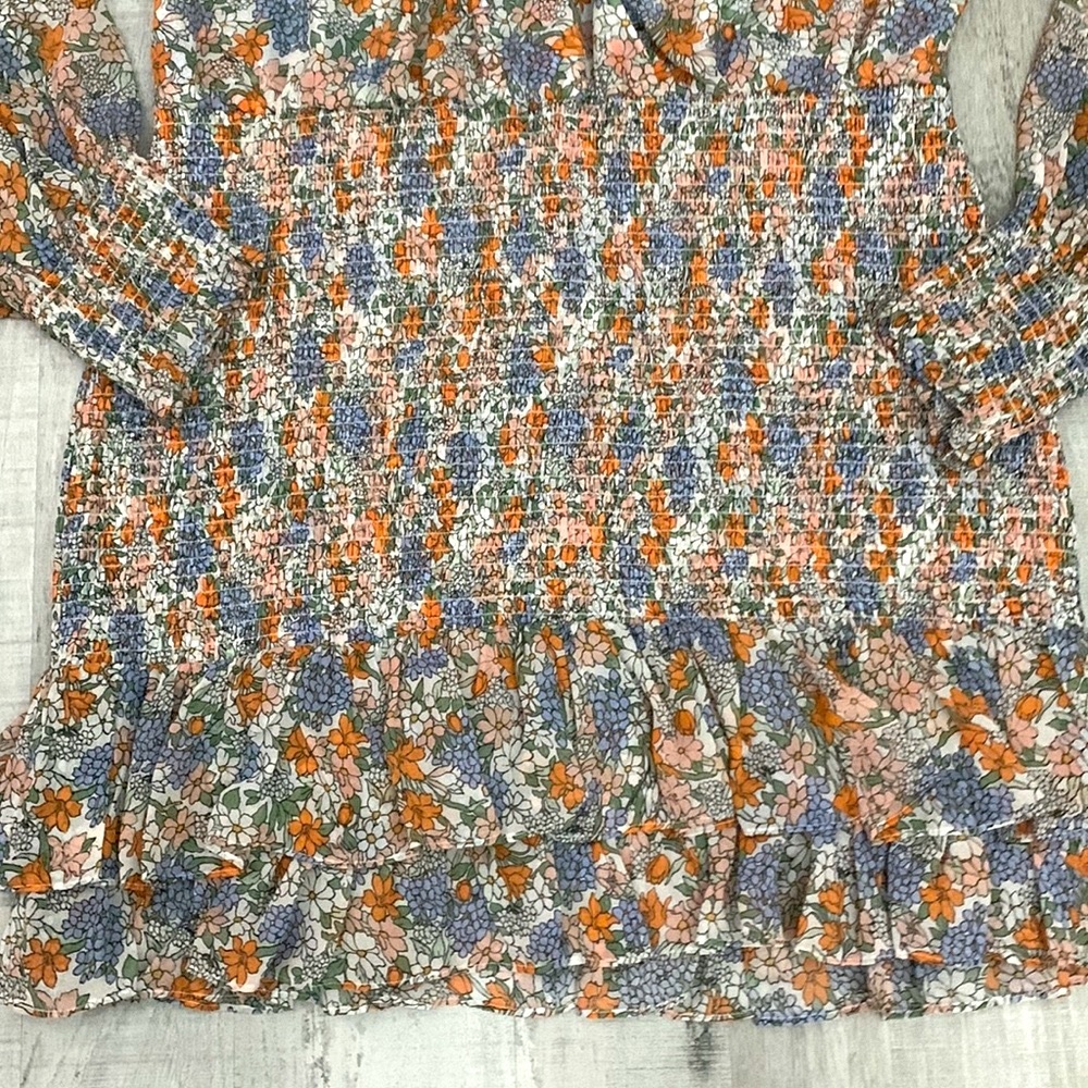 VERONICA Beard Sara dress silk multicolor floral smocking & ruffled hemline 16 - Picture 4 of 13